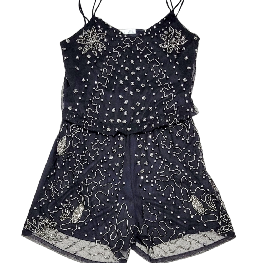 Dex Black Silver Embellished Spaghetti Strap Romper Size XS